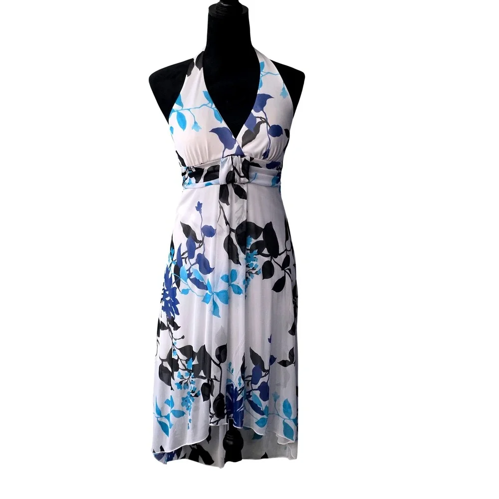 Speechless | Dresses | Speechless Womens Blue Floral Halter Highlow Empire  Waist Dress Medium | Poshmark
